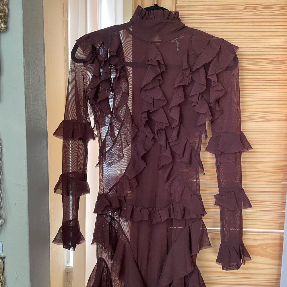 KikiRiki Sheer Ruffle Dress size Medium brown
